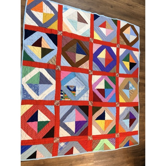 Handmade Other - Vintage Handmade Hand Stitched Cotton Quilt Multicolor Patchwork 73x83